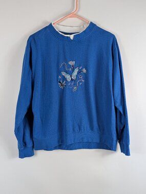 Vintage Gold Coast Embroidered Butterfly Crew Neck Sweatshirt 100% Cotton Large